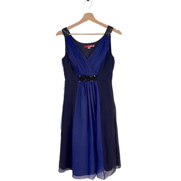 Boden‎ | 100% Silk Dress Blue & Navy Sequin Embelishments Size 4 Y2K 90s Dance - Picture 3 of 11